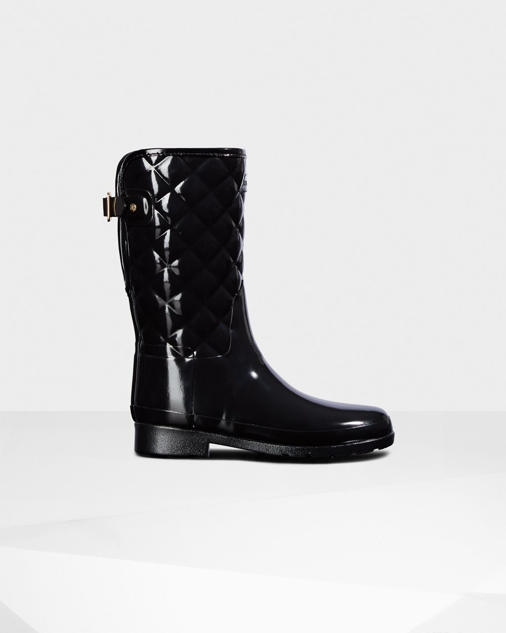 Botas de Lluvia Cortas Hunter Mujer - Refined Slim Fit Adjustable Quilted - Negros - MSDKQLN-57